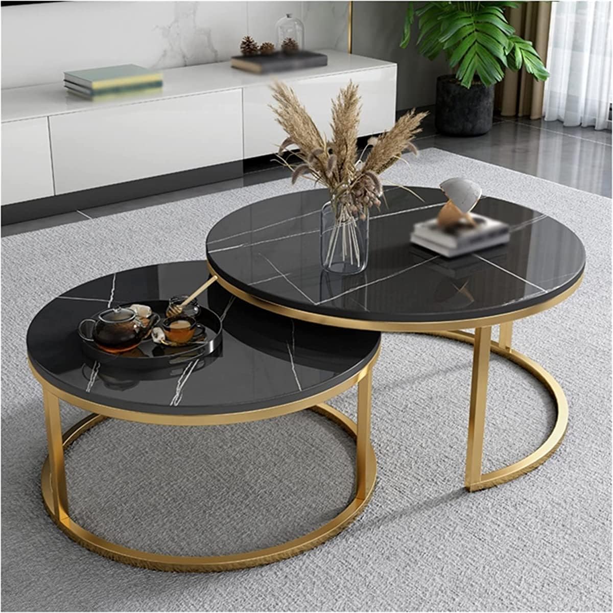 Table Basse piètements métallique doré plateau en MDF Hight Gloss effets marbre noir calacata prix pas cher au maroc livraison a Casablanca Rabat tanger et Marrakech 