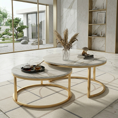Table Basse piètements métallique doré plateau en MDF Hight Gloss effets marbre blanc calacata prix pas cher au maroc livraison a Casablanca Rabat tanger et Marrakech 