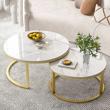 Table Basse piètements métallique doré plateau en MDF Hight Gloss effets marbre un duo de deux tables avec prix pas cher MDF effet marbre calacata prix pas cher au maroc livraison a Casablanca Rabat tanger et Marrakech 