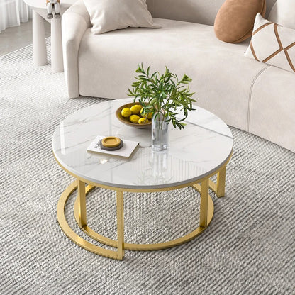Table Basse piètements métallique doré plateau en MDF Hight Gloss effets marbre disponible en noir et blanc calacata prix pas cher au maroc livraison a Casablanca Rabat tanger et Marrakech la table se range facilement pour un espace bien optimisé pour les appartements Airbnb 
