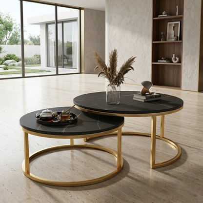 Table Basse de luxe haute gamme piètements métallique doré plateau en MDF Hight Gloss effets marbre noir calacata prix pas cher au maroc livraison a Casablanca Rabat tanger et Marrakech 