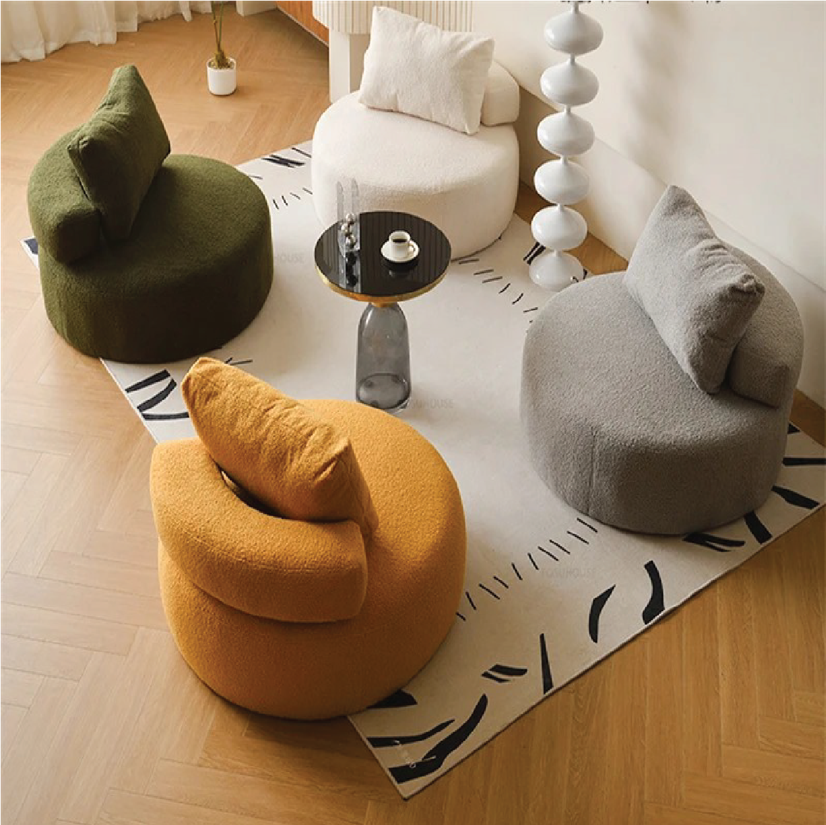 Fauteuil rond en tissu premium style luxe pour salon élégant et décoration intérieure moderne au Maroc