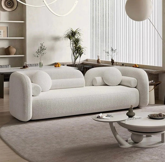 canape-3-places-en-polyester-Tissus Bouclette Blanc