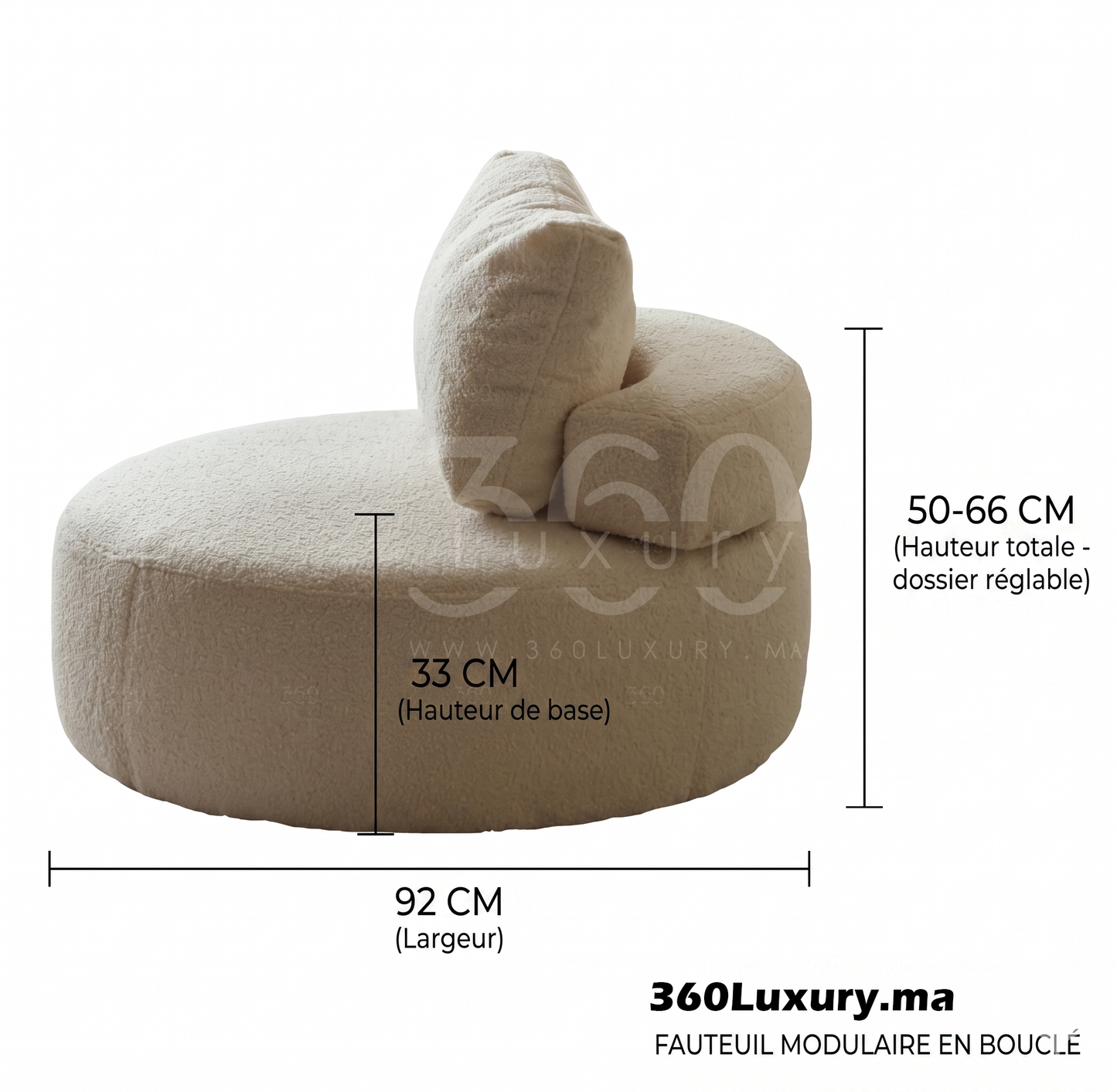 Dimensions du fauteuil rond design luxe avec assise confortable pour salon moderne au Maroc
