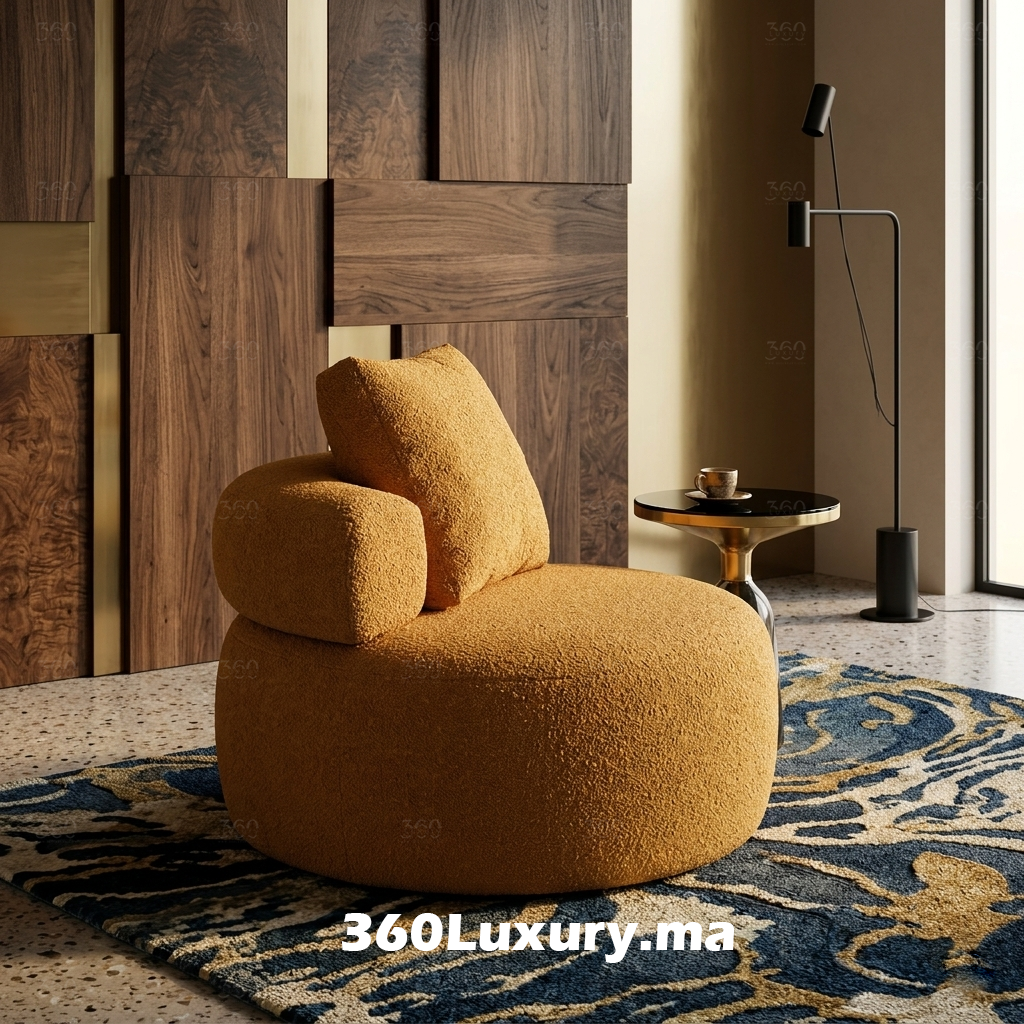 Fauteuil rond haut de gamme style luxe avec design organique pour décoration intérieure moderne au Maroc