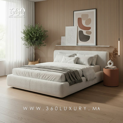 Lit LIVORNO bouclette blanc crème Casablanca, mobilier de luxe pas cher 360Luxury