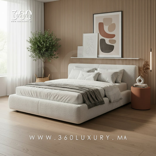 Lit LIVORNO bouclette blanc crème Casablanca, mobilier de luxe pas cher 360Luxury