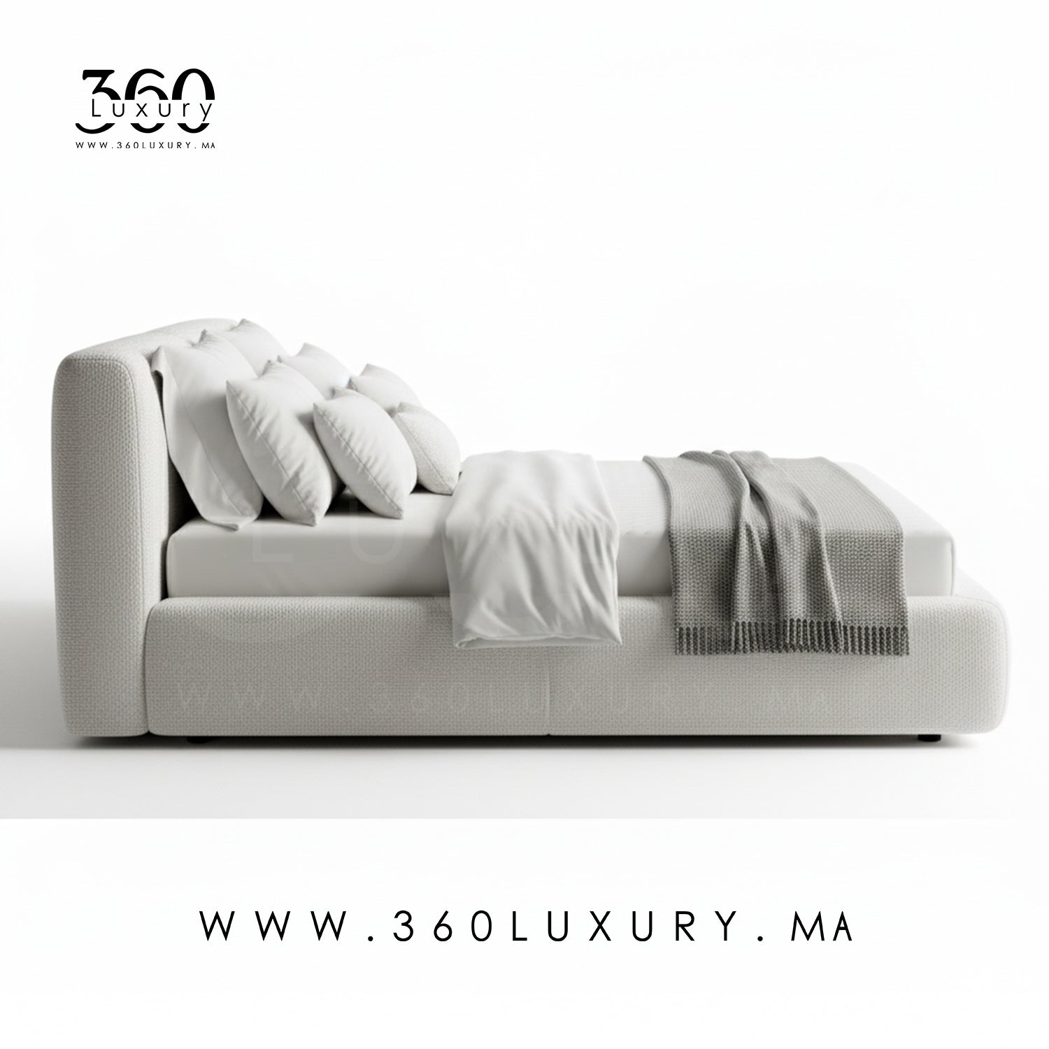 Lit LIVORNO blanc crème Rabat, design contemporain en tissu bouclette, promotion lit Maroc