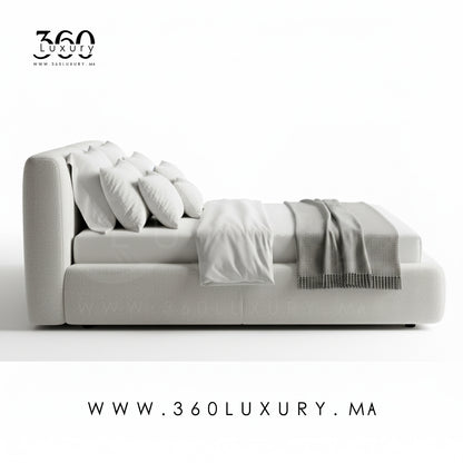 Lit LIVORNO blanc crème Rabat, design contemporain en tissu bouclette, promotion lit Maroc