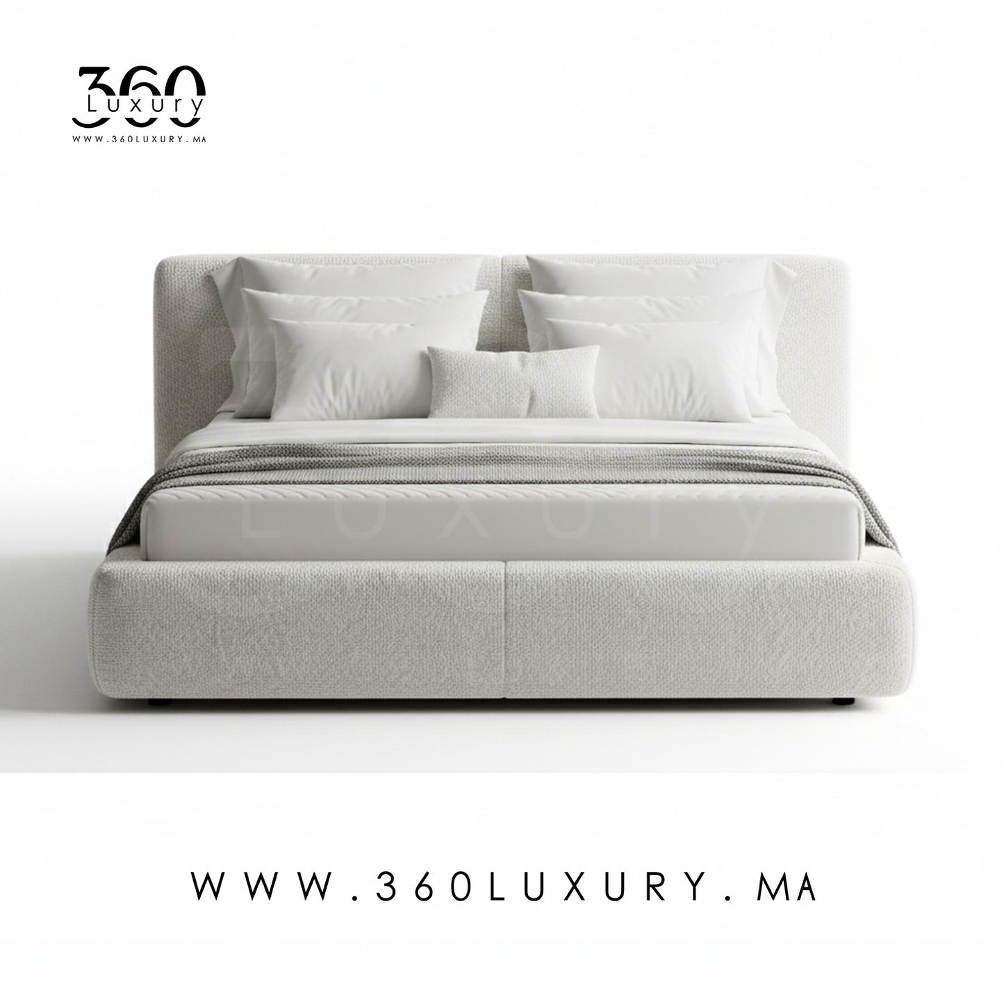 Lit bouclette blanc LIVORNO Marrakech, mobilier de luxe moderne prix usine 360Luxury