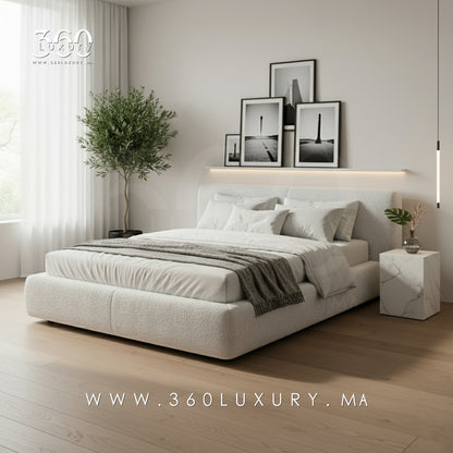 Lit LIVORNO blanc crème Tanger, design minimaliste haut de gamme, alternative IKEA Maroc