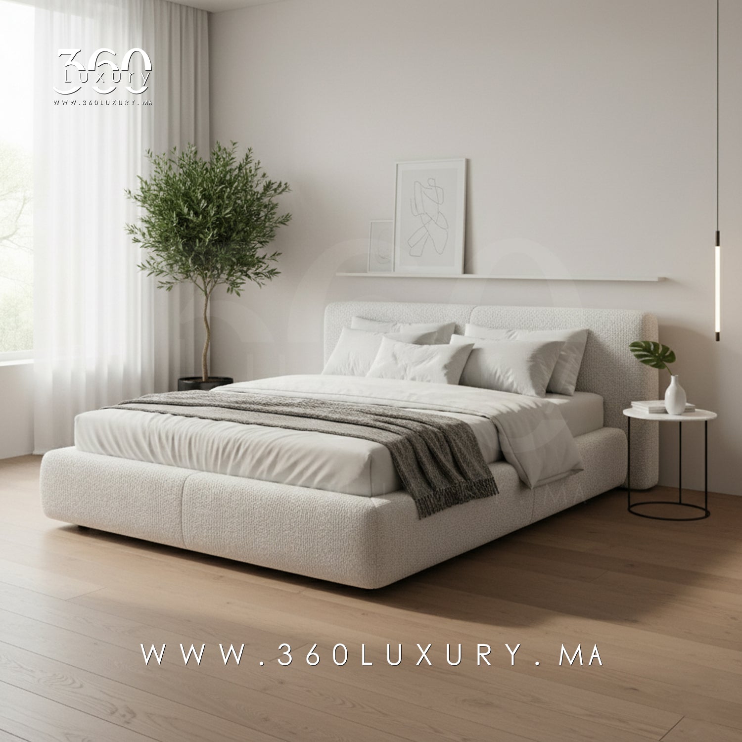 Lit LIVORNO blanc crème Marrakech, fabrication marocaine artisanale, promotion lit 360Luxury