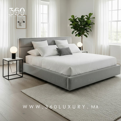 Lit LUGANO bouclette gris clair, design moderne et minimaliste au Maroc, pas cher en promotion, prix Usine, Livraison Gratuite.