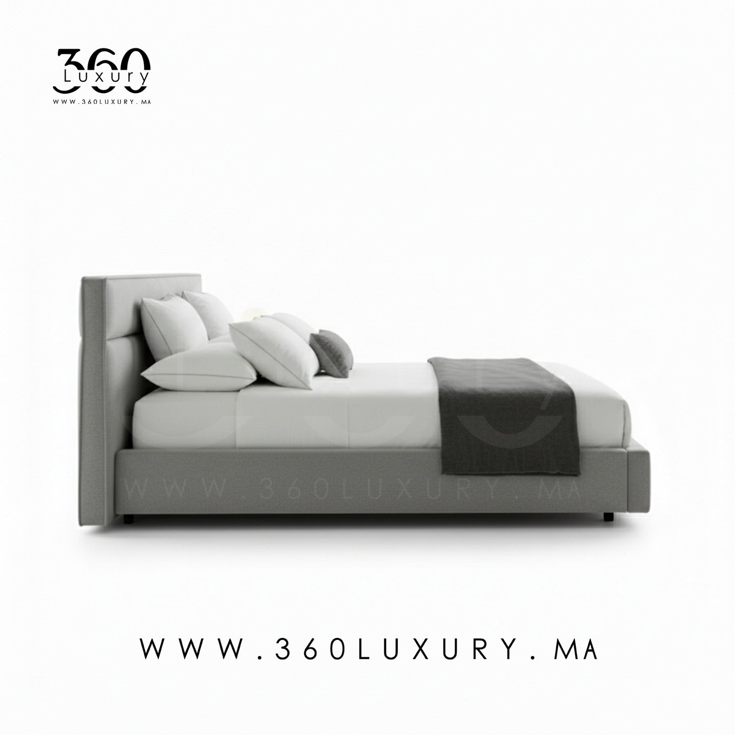 Lit LUGANO gris clair avec tête de lit rembourrée, tissu bouclette haut de gamme, pas cher en promotion, prix Usine, Livraison Gratuite.