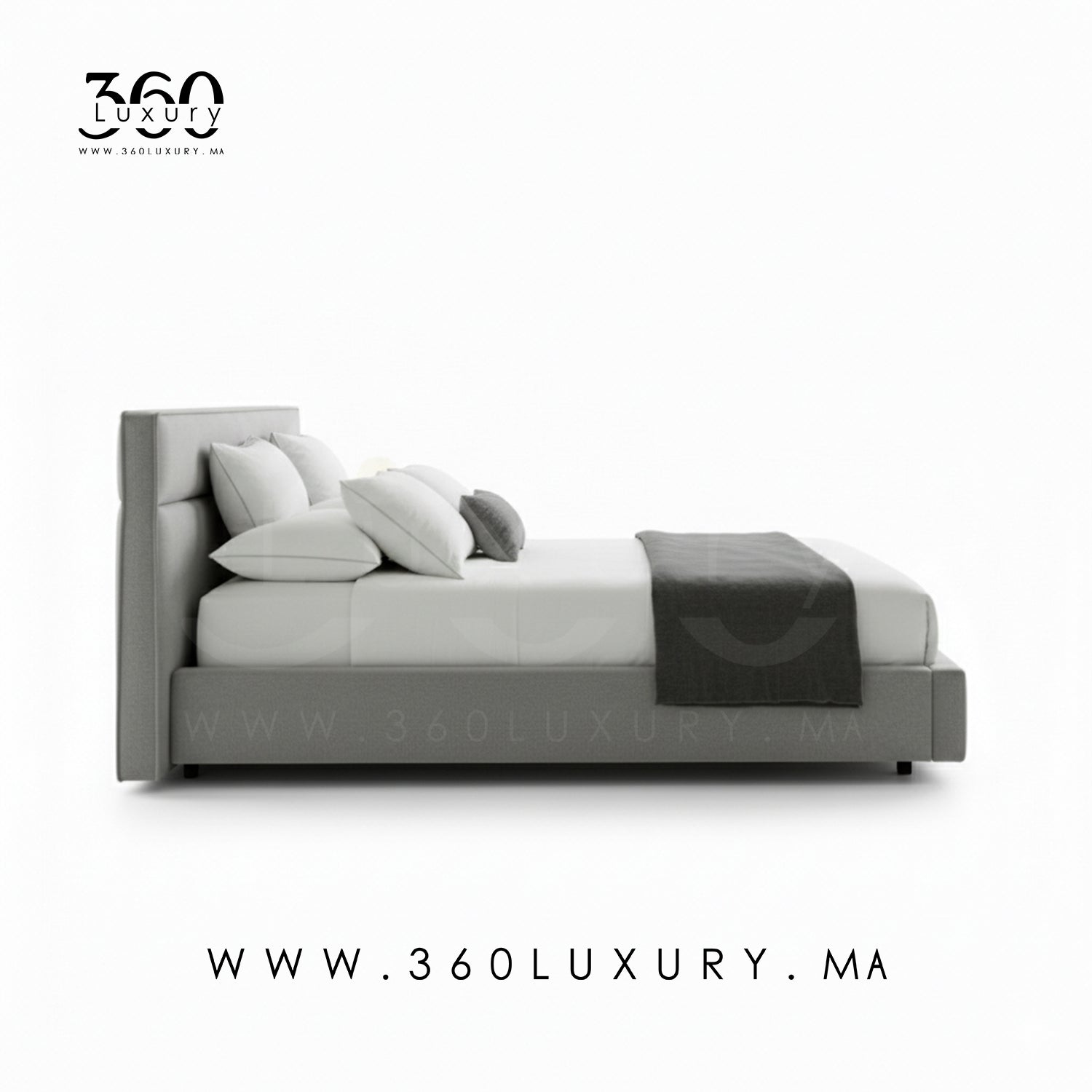 Lit LUGANO gris clair avec tête de lit rembourrée, tissu bouclette haut de gamme, pas cher en promotion, prix Usine, Livraison Gratuite.