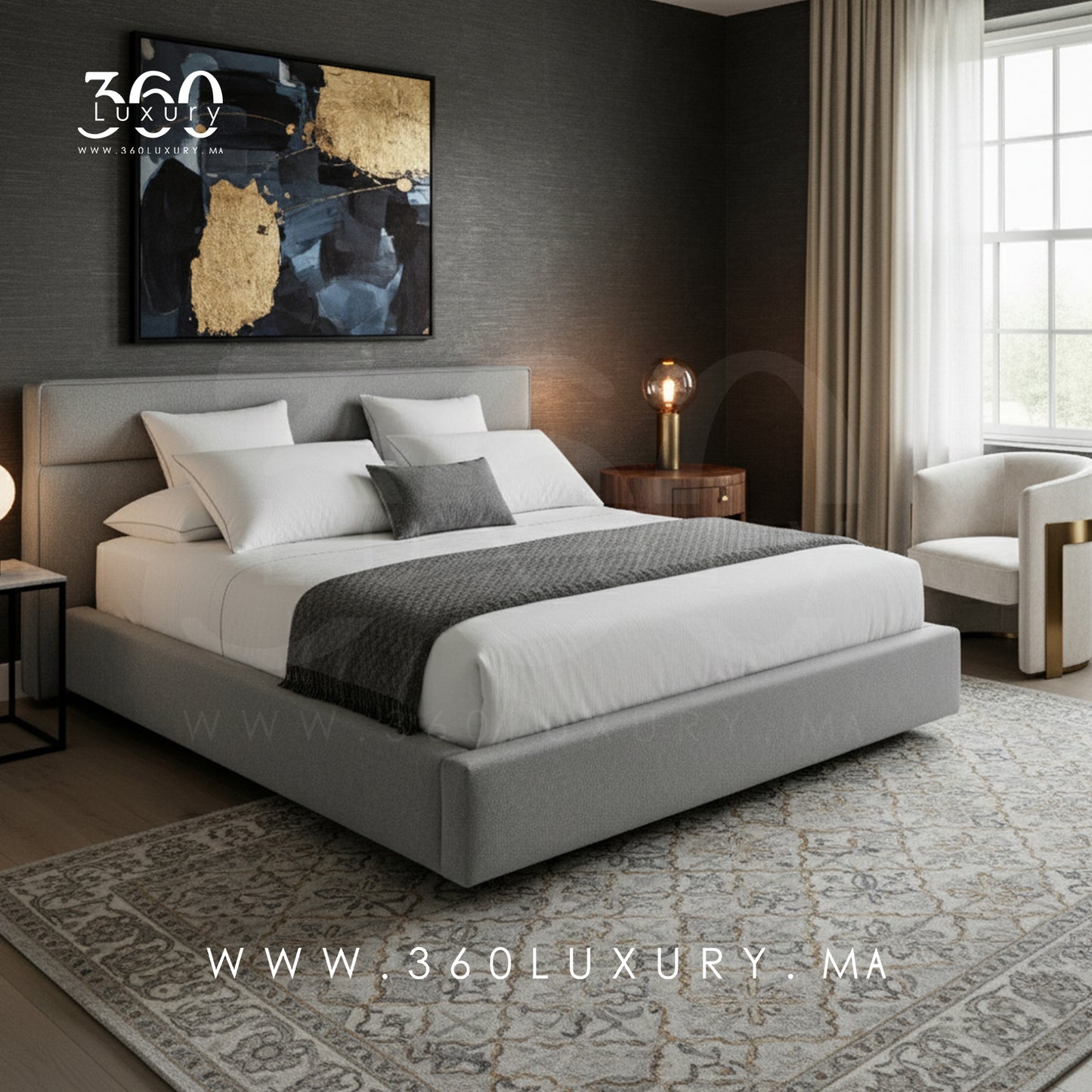 Lit contemporain LUGANO bouclette gris clair, structure solide en bois, 90x200 cm, 160x200 cm, 180x200 cm, 200x200 cm, Avec ou sans rangement