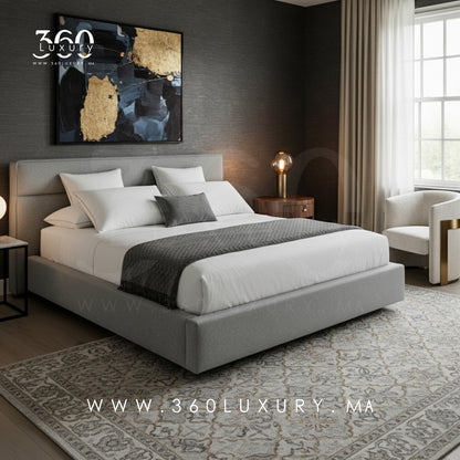 Lit contemporain LUGANO bouclette gris clair, structure solide en bois, 90x200 cm, 160x200 cm, 180x200 cm, 200x200 cm, Avec ou sans rangement