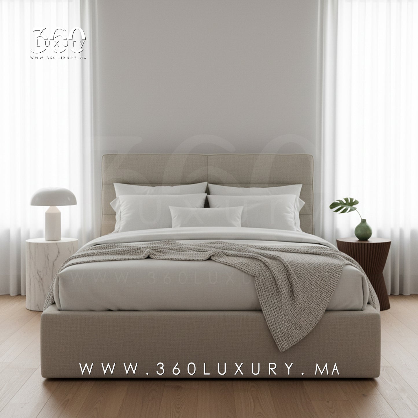 Lit MILANO beige, design sobre et élégant signé 360Luxury chambre contemporaine chic et accueillante, pas cher, prix Usine