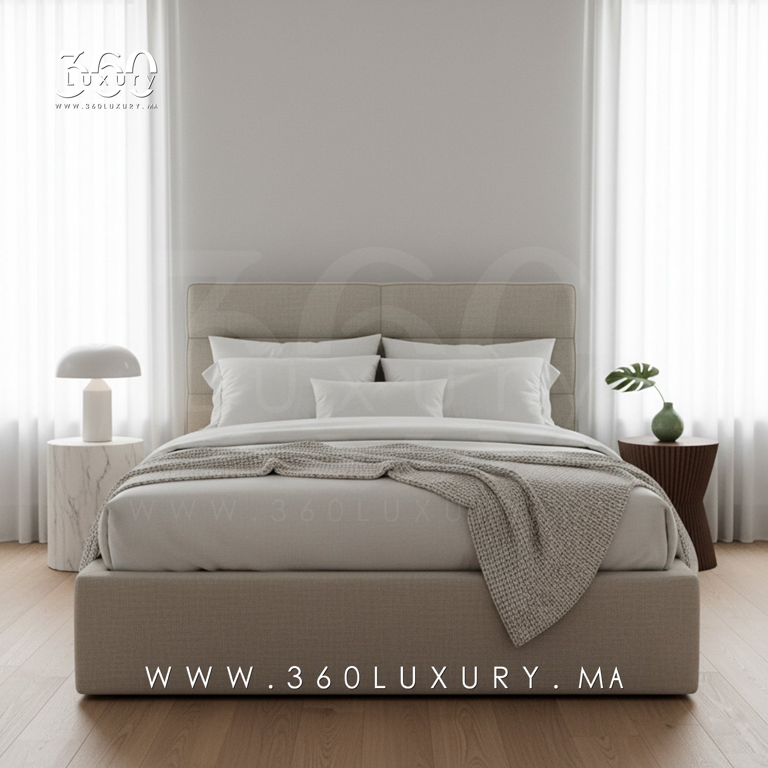 Lit MILANO beige, design sobre et élégant signé 360Luxury chambre contemporaine chic et accueillante, pas cher, prix Usine