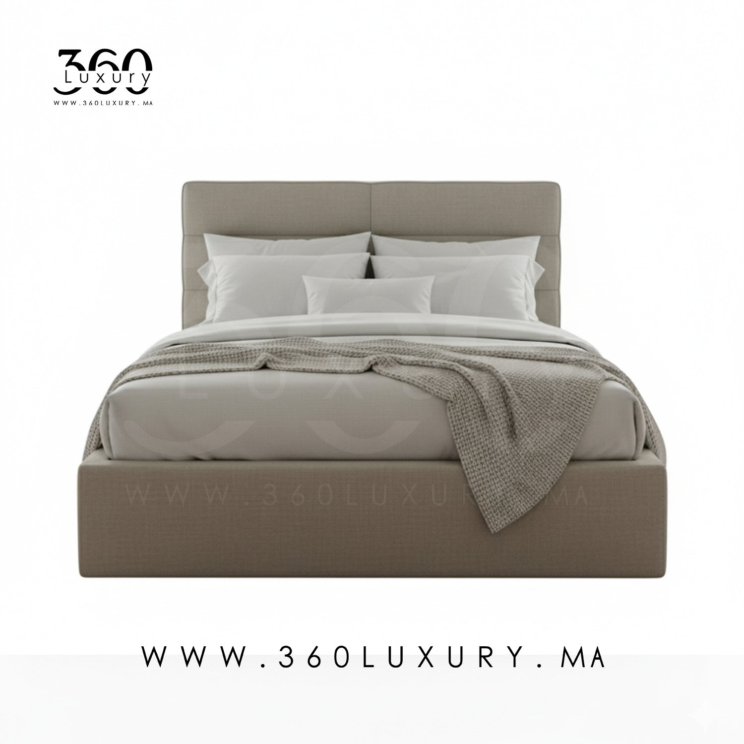 Lit MILANO beige naturel, mobilier haut de gamme fabriqué au Maroc