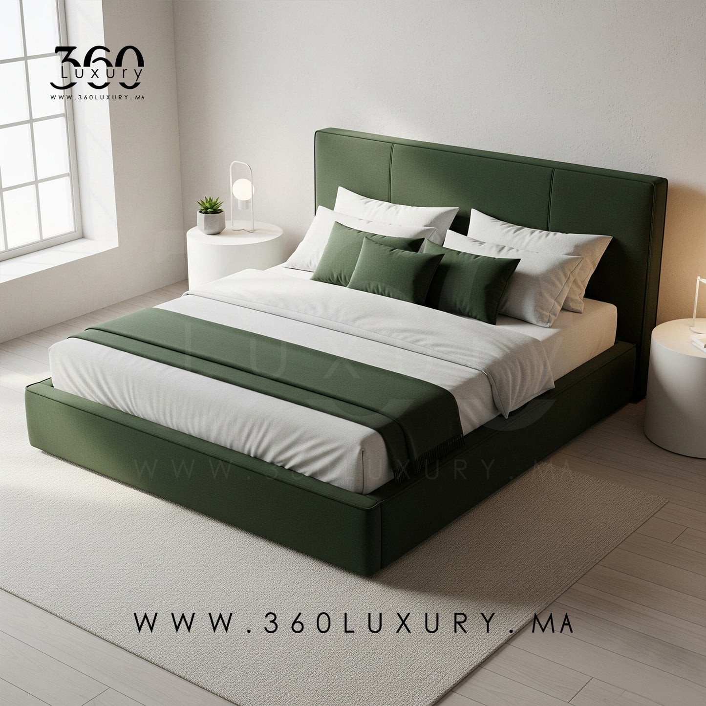 Structure en bois massif du lit MILANO vert forêt, qualité premium Maroc pas cher