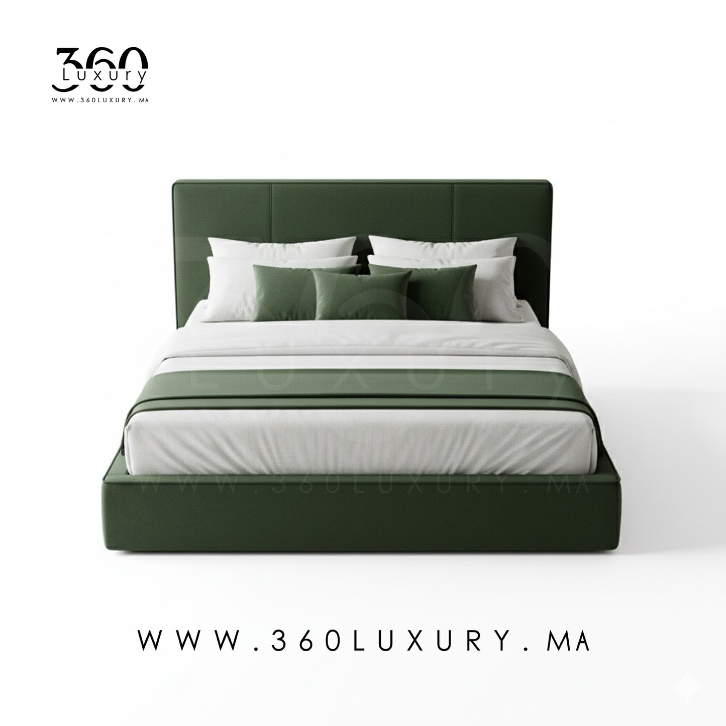 Lit MILANO vert forêt moderne en tissu toile haut de gamme, design marocain 360Luxury