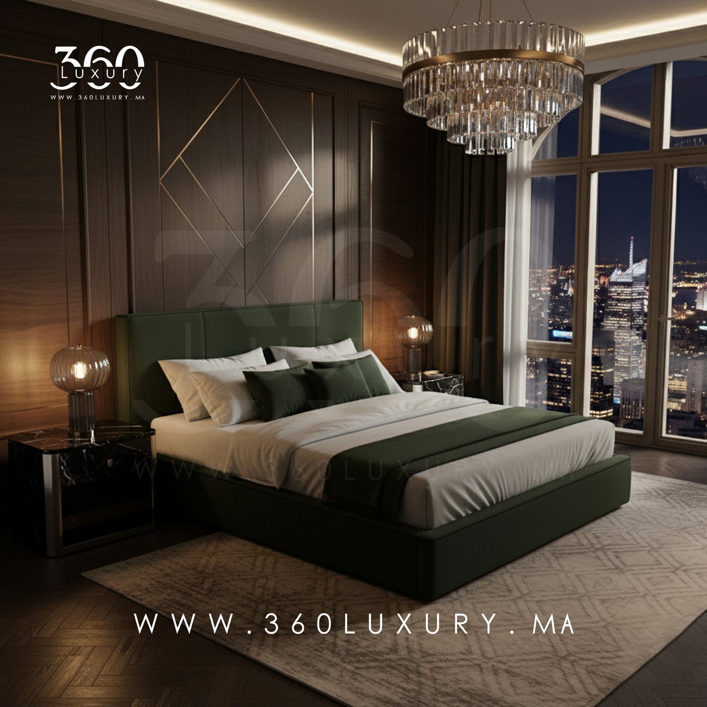 Lit moderne MILANO vert forêt, design minimaliste et confort haut de gamme pas cher