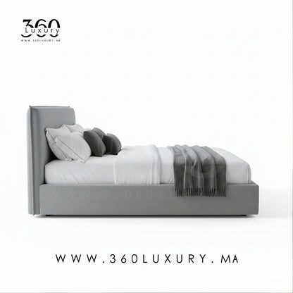 Lit moderne OSLO gris clair, finition lisse et tissu bouclette doux 1,40mx2m, 1,80mx2m, 1,60mx2m, 2mx2m, Lit bouclette gris clair OSLO, structure en bois massif, sommeiller intégrer 360Luxury Maroc