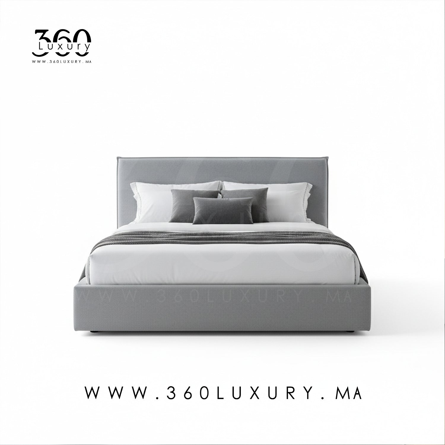 Lit OSLO gris clair, tête de lit lisse et rembourrée, tissu bouclette haut de gamme, confort et qualité 360Luxury, Avec ou sans rangement