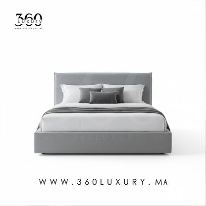 Lit OSLO gris clair, tête de lit lisse et rembourrée, tissu bouclette haut de gamme, confort et qualité 360Luxury, Avec ou sans rangement