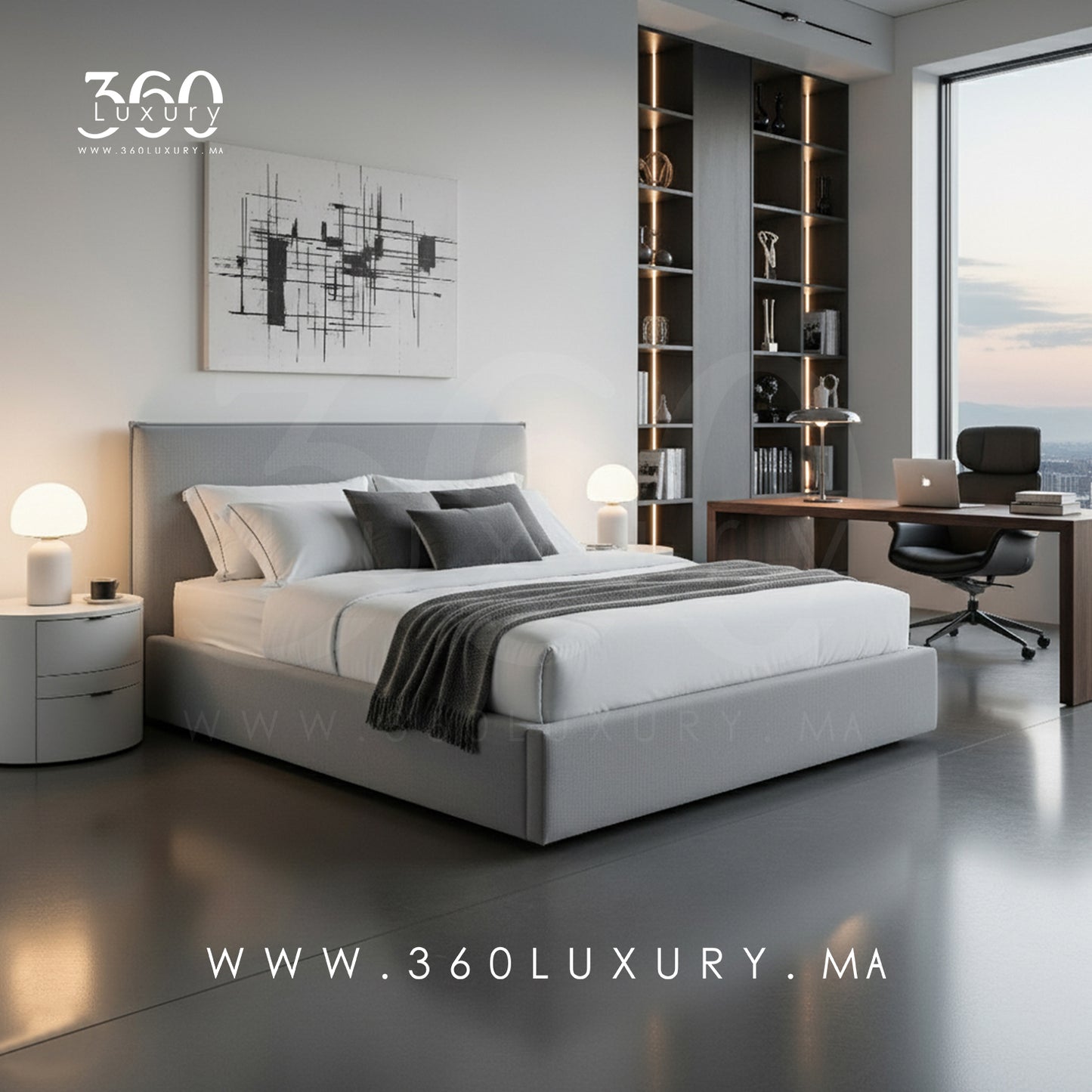 Lit design OSLO bouclette gris clair, confort et qualité 360Luxury, 1,40mx2m, 1,80mx2m, 1,60mx2m, 2mx2m,