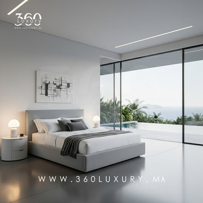 Lit OSLO gris clair avec rangement intégré, fabrication artisanale marocaine, 1,40mx2m, 1,80mx2m, 1,60mx2m, 2mx2m,