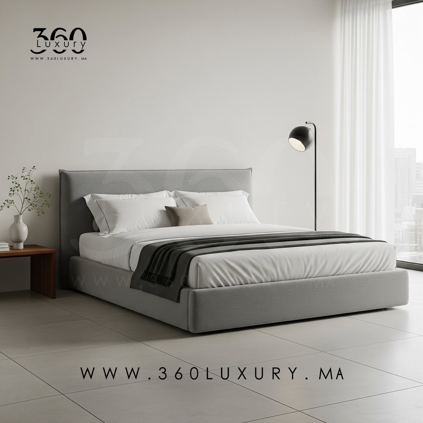 Lit haut de gamme OSLO gris clair, tissu bouclette doux et élégant, Avec ou sans rangement, pas cher, promotion, prix usine