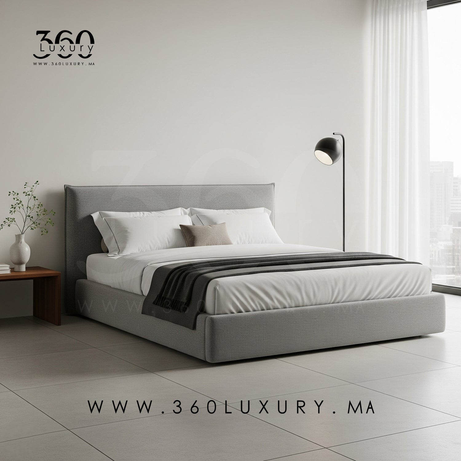 Lit haut de gamme OSLO gris clair, tissu bouclette doux et élégant, Avec ou sans rangement, pas cher, promotion, prix usine