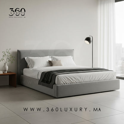 Lit haut de gamme OSLO gris clair, tissu bouclette doux et élégant, Avec ou sans rangement, pas cher, promotion, prix usine