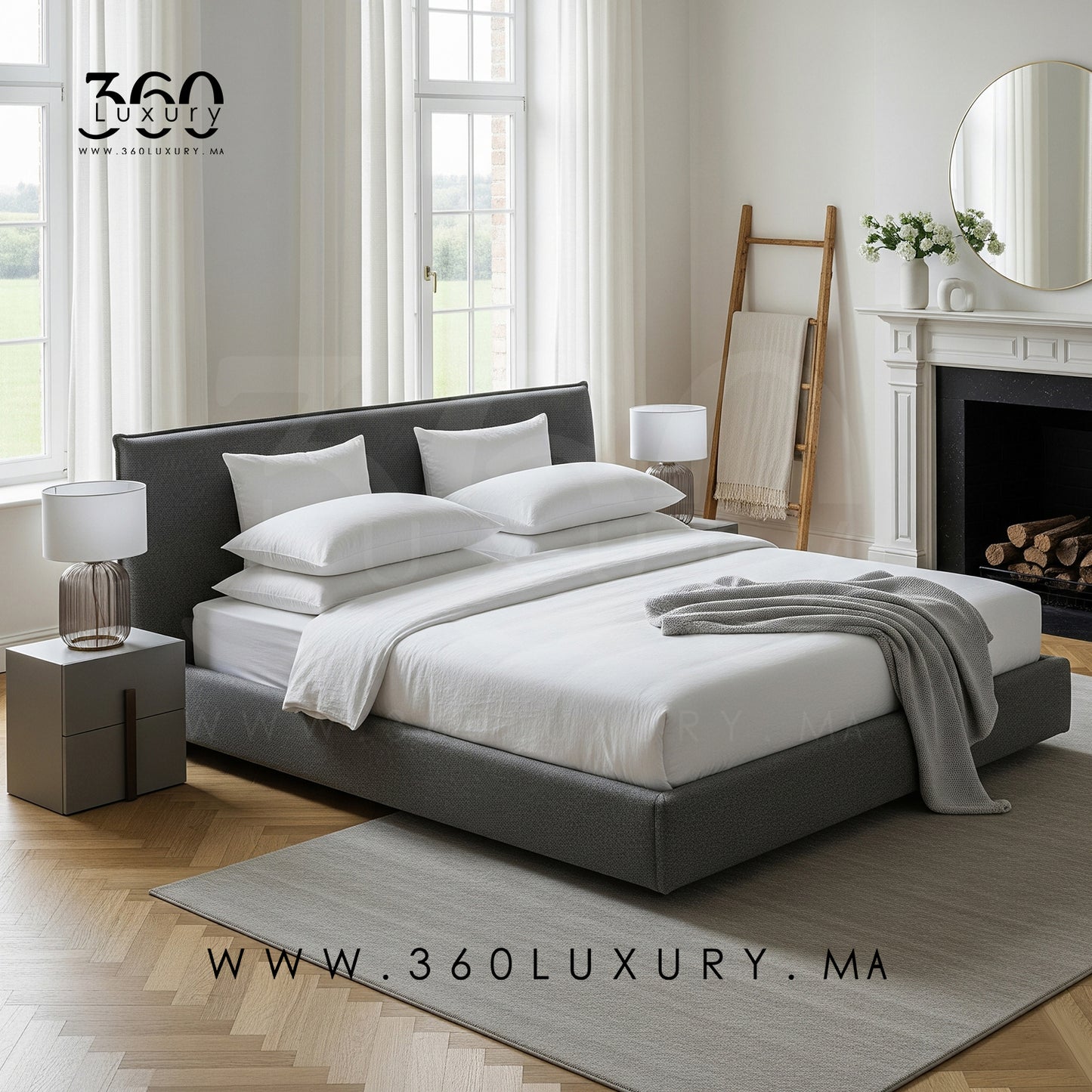 Lit OSLO gris clair, confort et style haut de gamme marocain, 90x200 cm, 160x200 cm, 180x200 cm, 200x200 cm