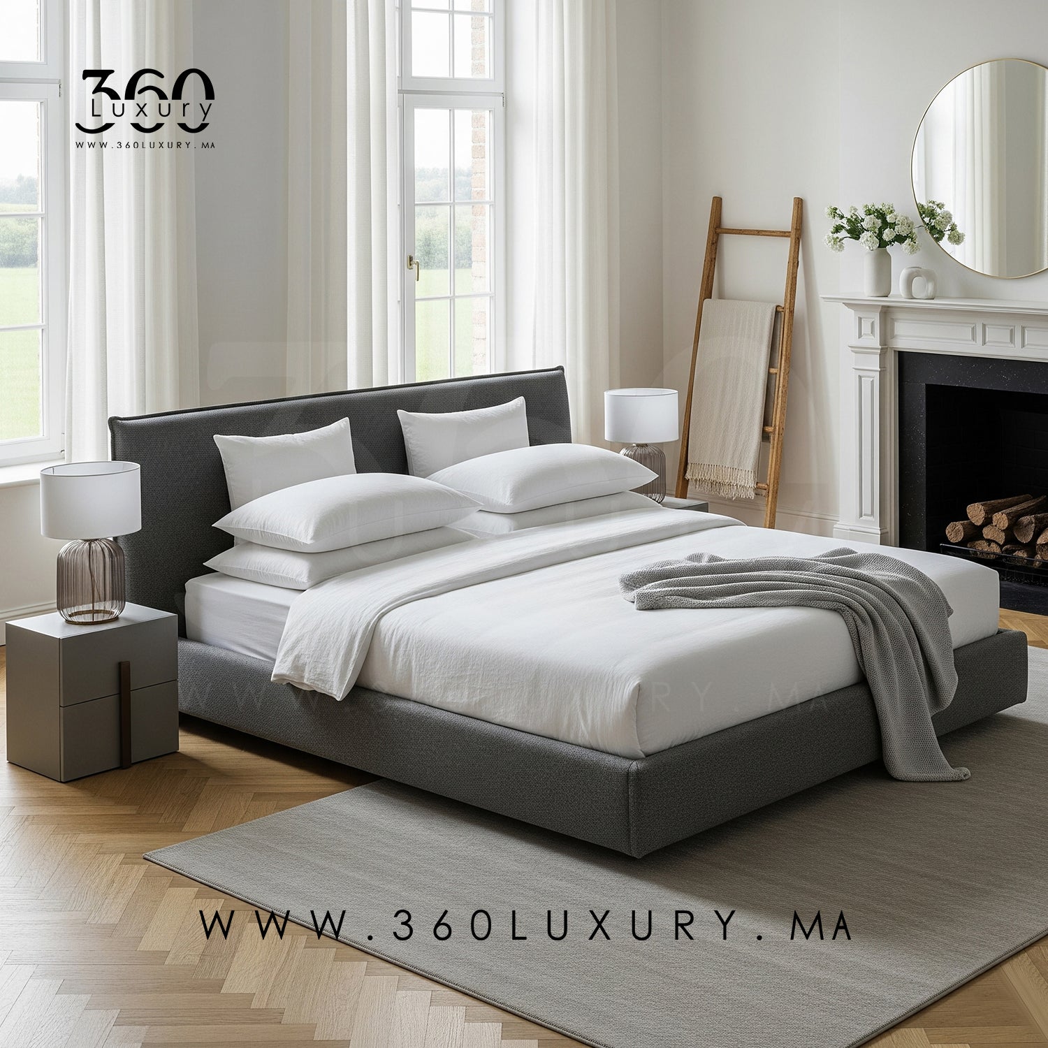 Lit OSLO gris clair, confort et style haut de gamme marocain, 90x200 cm, 160x200 cm, 180x200 cm, 200x200 cm