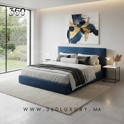 Lit PORTO bleu nuit avec rangement intégré, fabrication sur commande, livraison gratuite par tout au Maroc, prix pas cher