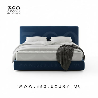 Lit PORTO bleu nuit, structure en bois massif et tissu haut de gamme, prix usine, Livraison Gratuite