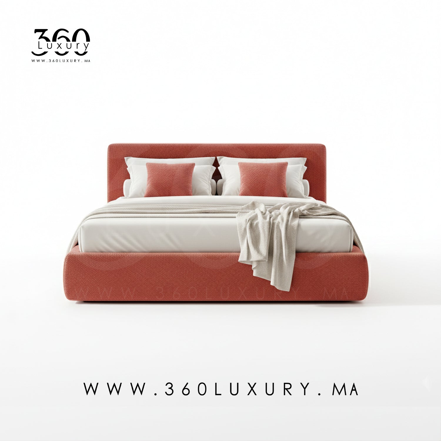 Lit 180cm, 200cm, 140cm, SIENA bouclette rouge, structure en bois massif, 360Luxury Maroc, solde, promotion, prix pas cher, livraison depuis l'usine 