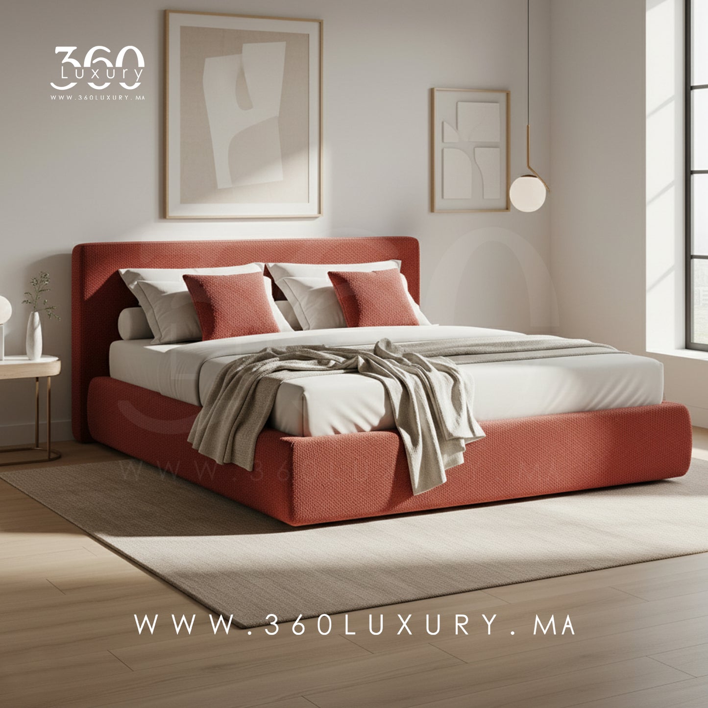 Tête de lit rembourrée du lit SIENA rouge terracotta, design contemporain, prix usine, pas cher, livraison gratuite au Maroc