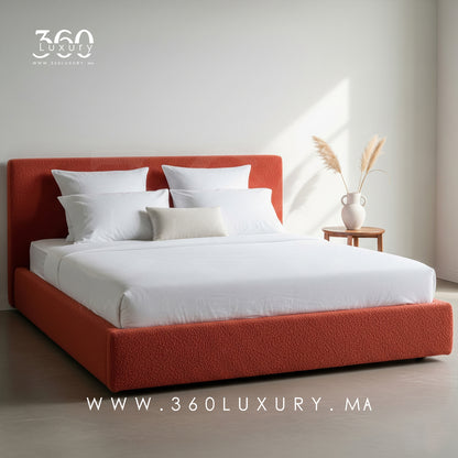 Lit bouclette rouge terracotta SIENA, mobilier moderne pour chambre au Maroc, promotion, prix pas cher