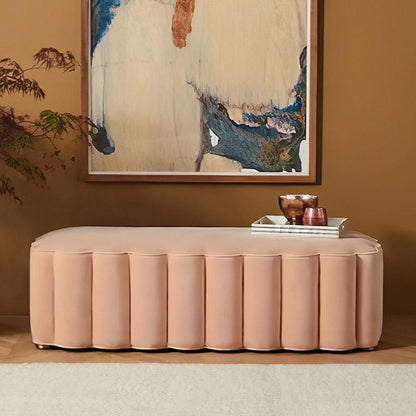 Banc pour salon avec design minimaliste raffiné structure en bois massif assise confortable avec mousse HR tissus velours qualité premium traité Anti-tache sketch design livraison partout au Maroc Casablanca Rabat Tanger Marrakech Fès prix pas cher