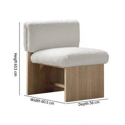 Fauteuil design contemporain et minimaliste structure en bois massif et MDF effet chêne assise et dossier confortable en mousse HR et tissus Bouclette blanc Anti-tache disponibles livraison a domicile Casablanca Rabat tanger Marrakech Maroc design