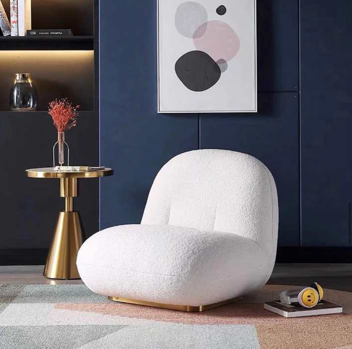 Fauteuil en tissus Bouclette qualité premium traité Anti-tache assise confortable Moelleuse en HR pour les séjours les salon villa ou appartement de luxe 