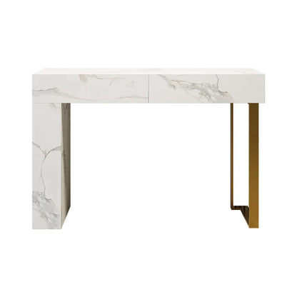 Console table pour entrée appartement ou villa pas cher qualité luxe Bois MDF effet marbre calacata blanc piètement metalique finition doré livraison partout au maroc 