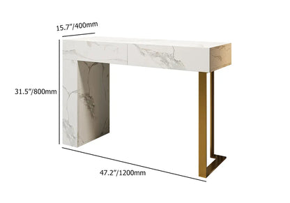 Console table pour entrée appartement ou villa pas cher qualité luxe Bois MDF effet marbre calacata blanc piètement metalique finition doré livraison partout au maroc dimention 120cm 80cm 40cm