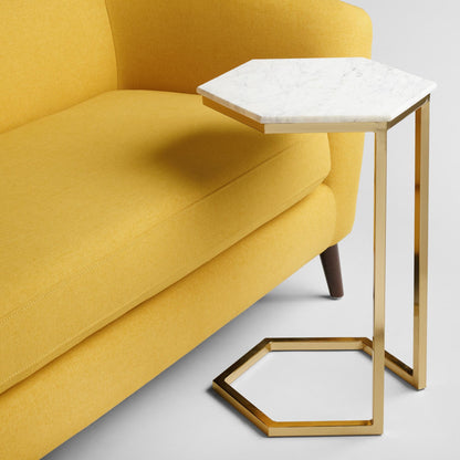 Table gigogne d'apointe piètement metalique finition doré plateau en MDF effet marbre qualité premium pas cher livraison partout au Maroc pour les petits appartements et studios Aibnb