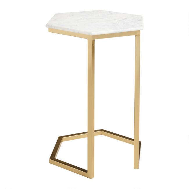 Table gigogne d'apointe piètement metalique finition doré plateau en MDF effet marbre qualité premium pas cher livraison partout au Maroc pour les petits appartements et studios Aibnb
